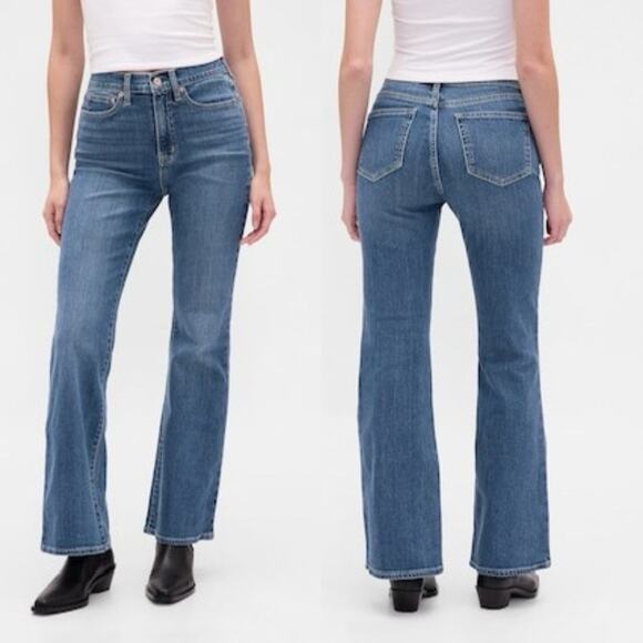 Gap Jeans Womens 18/34 High Rise Blue '70s Flare Stretch Denim Retro Cowgirl NWT - Picture 1 of 15